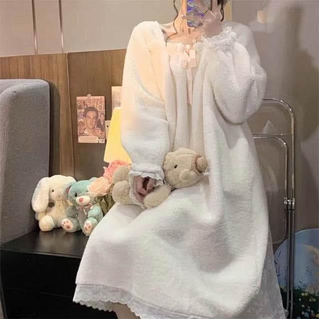 韓版珊瑚絨睡衣 少女睡衣 公主睡裙 （加厚 保暖睡衣 小仙女 暖暖睡衣套裝 法蘭絨睡衣 睡褲 家居服 可愛睡衣 交換禮物）