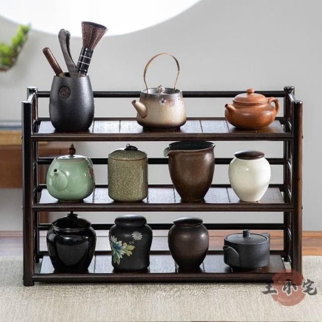 免運 新中式桌面置物架 博古架 茶杯收納架 紫砂壺展示架 多層茶具收納架 茶壺展示架 茶杯架 桌上收納架 茶水架XHP