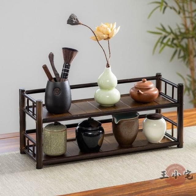免運 新中式桌面置物架 博古架 茶杯收納架 紫砂壺展示架 多層茶具收納架 茶壺展示架 茶杯架 桌上收納架 茶水架XHP