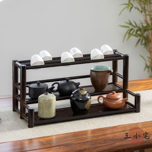 免運 新中式桌面置物架 博古架 茶杯收納架 紫砂壺展示架 多層茶具收納架 茶壺展示架 茶杯架 桌上收納架 茶水架XHP
