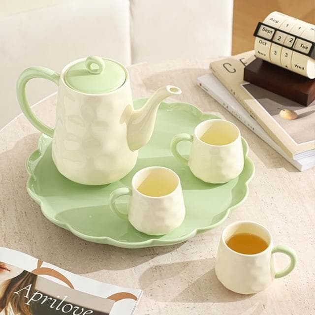 奶油風茶具套裝陶瓷喝水杯家用水壺水具茶壺喬遷新居杯具結婚禮物