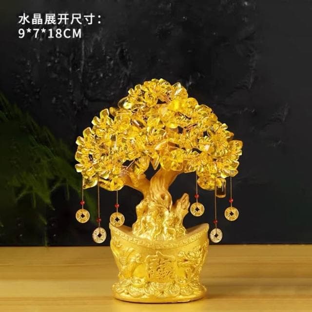 黃水晶發財樹(贈招財錢幣) /黃金樹 水晶樹 招財風水搖錢樹 交換禮物 聚寶盆 開運飾品 創意開業禮品 擺飾