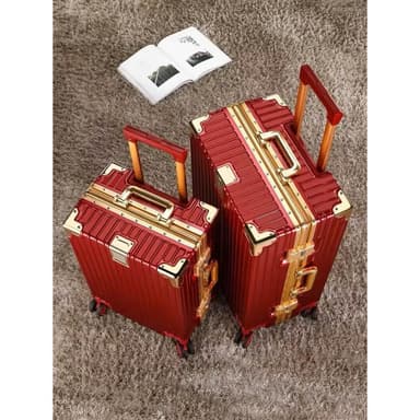 紅色結婚行李箱新娘陪嫁箱婚慶密碼箱女酒紅壓箱金色鋁框拉杆皮箱