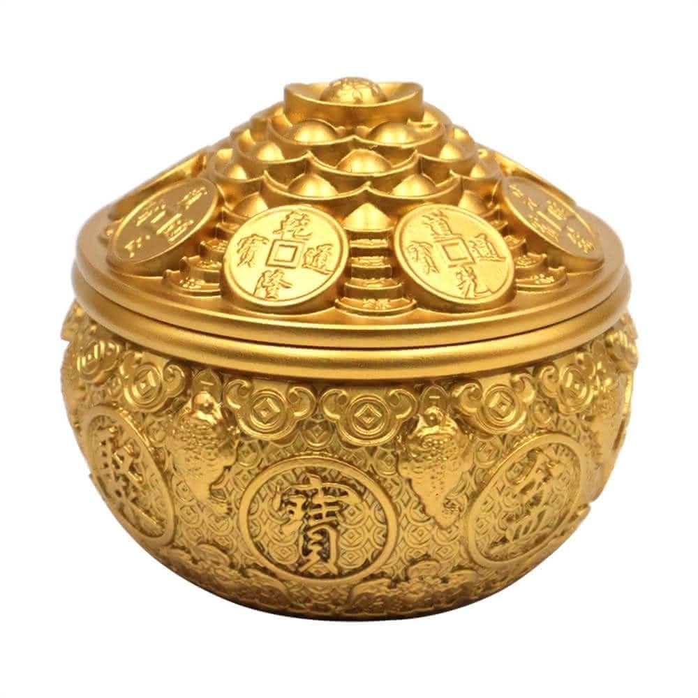 【LADUTA 拉布塔】黃銅金蟾聚寶盆 帶蓋 招財擺件 客廳 店鋪 裝飾品 存錢罐 開業送禮品 擺件
