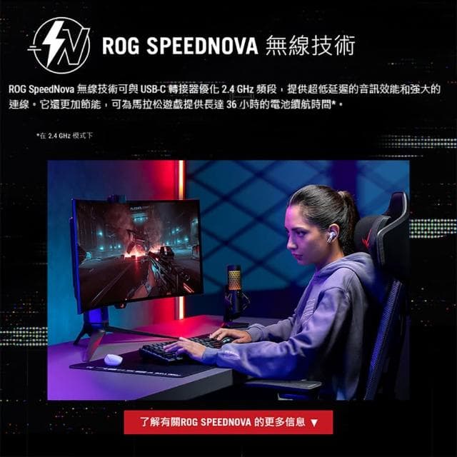 【ASUS 華碩】ROG Cetra True Wireless SpeedNova 無線耳機(雙模連線 主動降噪 AI麥克風 無線技術)
