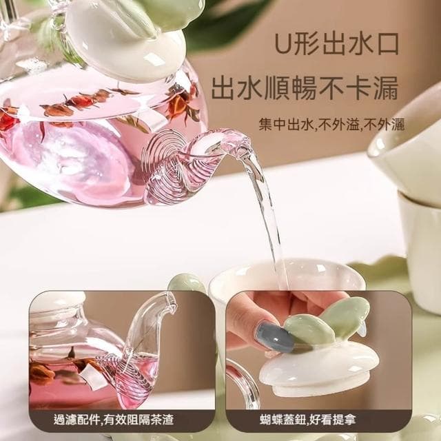 MuShang 慕尚 高顏值陶瓷花茶壺 蠟燭加熱泡茶壺 下午茶茶具套裝 喬遷新居結婚禮物