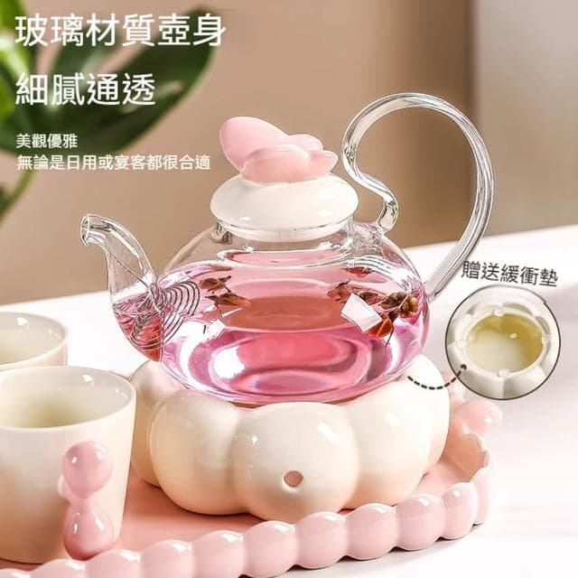 MuShang 慕尚 高顏值陶瓷花茶壺 蠟燭加熱泡茶壺 下午茶茶具套裝 喬遷新居結婚禮物