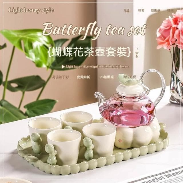 MuShang 慕尚 高顏值陶瓷花茶壺 蠟燭加熱泡茶壺 下午茶茶具套裝 喬遷新居結婚禮物