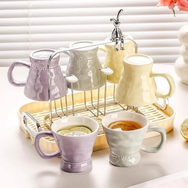 MuShang 慕尚 輕奢高品質水杯 下午茶茶具 奶油風現代水杯套裝 家用茶杯待客陶瓷水杯 喬遷新居禮物