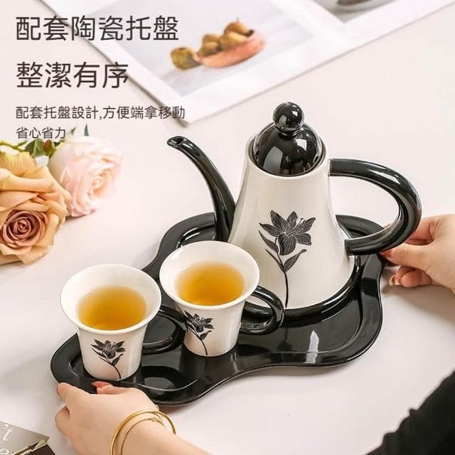 MuShang 慕尚 復古風陶瓷茶具套裝 高級感百合茶具 下午茶茶壺茶具 喬遷新居禮物