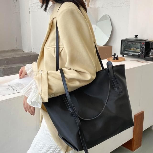 【LEESA】大容量托特包\a4包包\包包\單肩包\托特包\子母包\黑色包包\尼龍包包\手提電腦包\通勤包\奶茶色包包\禮物