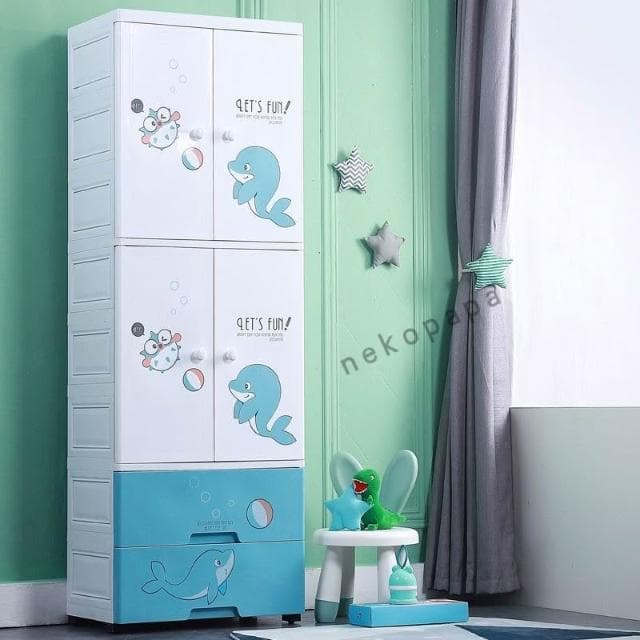 衣櫃 寶寶衣櫃卡通嬰兒塑料雙開門收納櫃小孩衣櫥抽屜式玩具儲物櫃 60VP