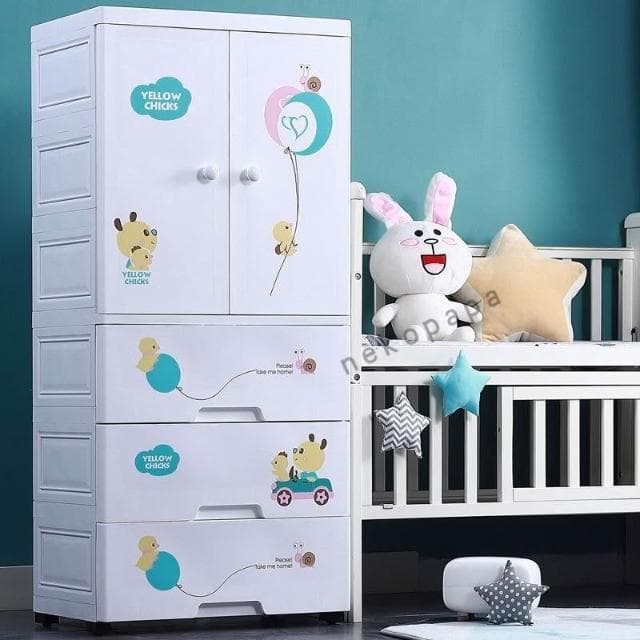 衣櫃 寶寶衣櫃卡通嬰兒塑料雙開門收納櫃小孩衣櫥抽屜式玩具儲物櫃 60VP