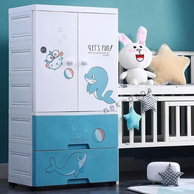 衣櫃 寶寶衣櫃卡通嬰兒塑料雙開門收納櫃小孩衣櫥抽屜式玩具儲物櫃 60VP