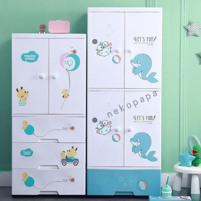 衣櫃 寶寶衣櫃卡通嬰兒塑料雙開門收納櫃小孩衣櫥抽屜式玩具儲物櫃 60VP