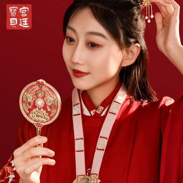 高清玻璃鏡面 故宮文創鳳冠霞帔梳子鏡子套裝精緻禮盒新婚訂婚結婚禮物送新人
