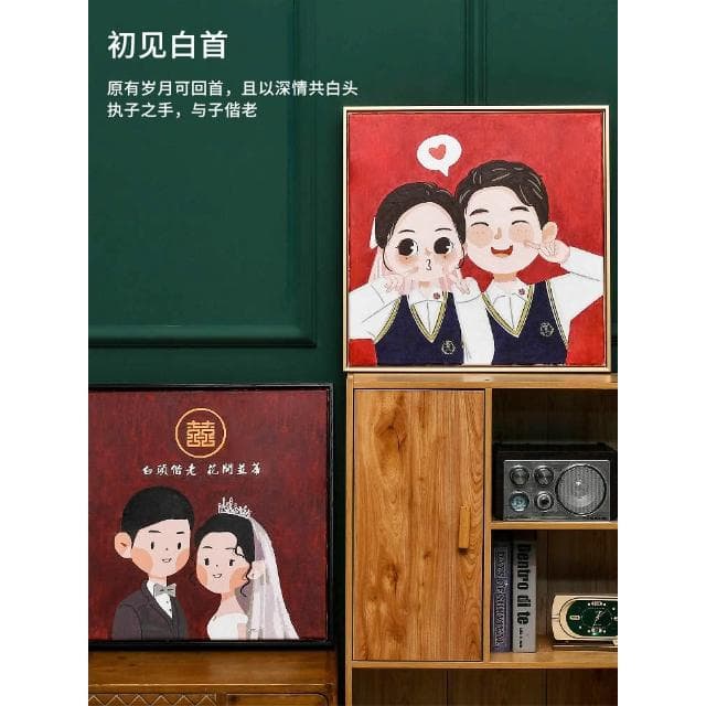 結婚新婚訂婚禮物送新人閨蜜情侶手繪定制畫周年生日紀念日情人節