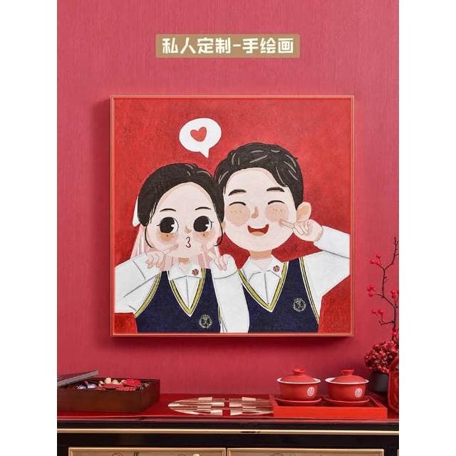 結婚新婚訂婚禮物送新人閨蜜情侶手繪定制畫周年生日紀念日情人節