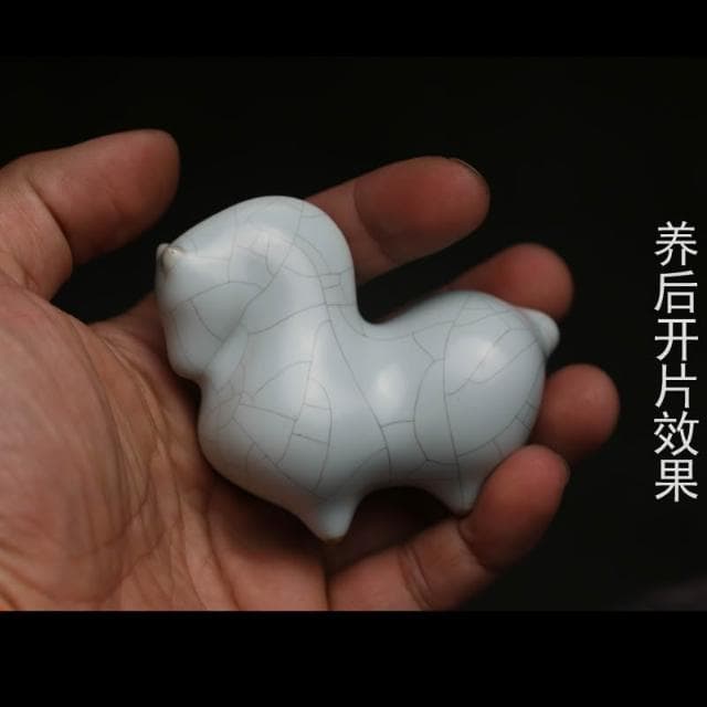 汝窯小唐馬茶寵天青開片茶玩小擺設擺件紙鎮筆架陶瓷茶具個性送禮