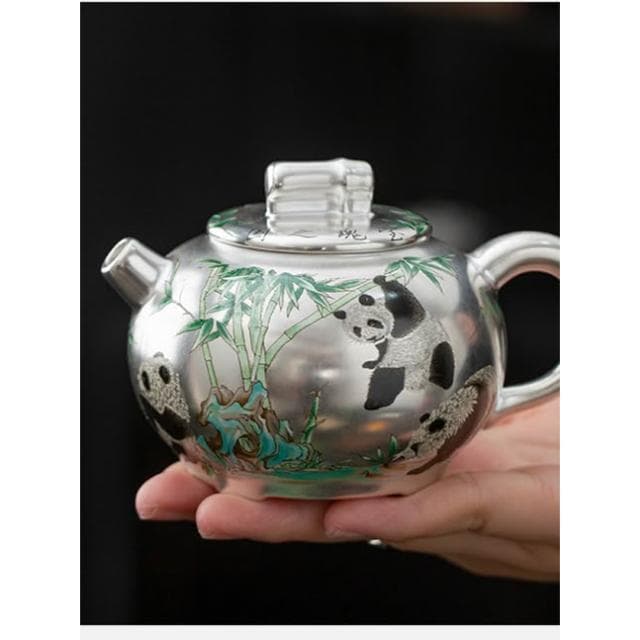 手工滿鎏銀茶具熊貓一壺一杯泡茶器套裝茶壺送長輩節日禮品