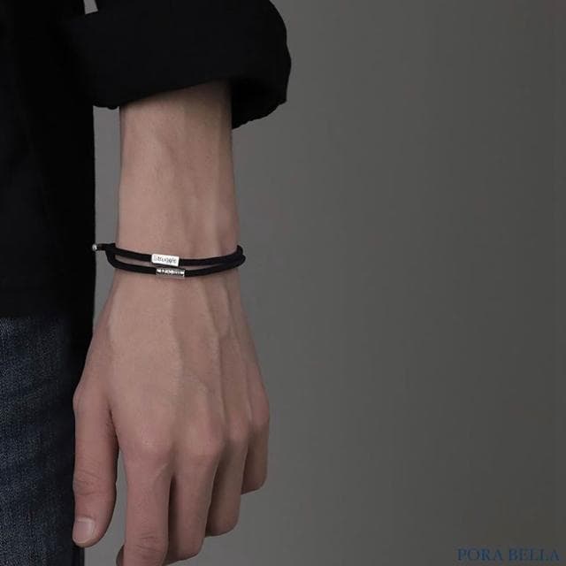 【Porabella】S925純銀勵志手鍊 潮男雙層手繩 中性黑色個性編織手繩 送男友 情人節禮物 Bracelets