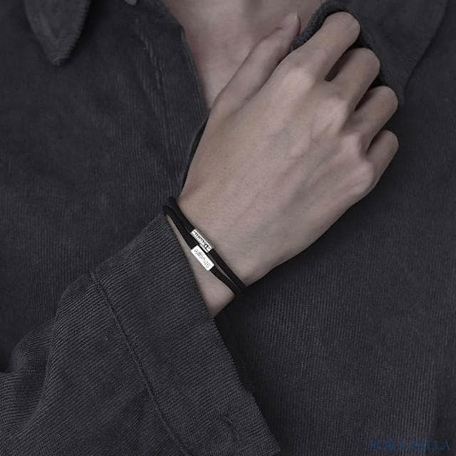 【Porabella】S925純銀勵志手鍊 潮男雙層手繩 中性黑色個性編織手繩 送男友 情人節禮物 Bracelets