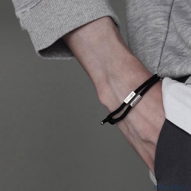 【Porabella】S925純銀勵志手鍊 潮男雙層手繩 中性黑色個性編織手繩 送男友 情人節禮物 Bracelets