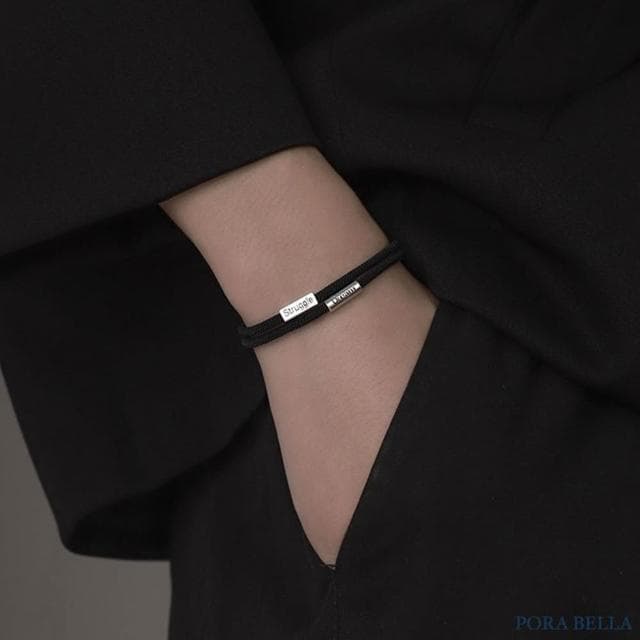 【Porabella】S925純銀勵志手鍊 潮男雙層手繩 中性黑色個性編織手繩 送男友 情人節禮物 Bracelets