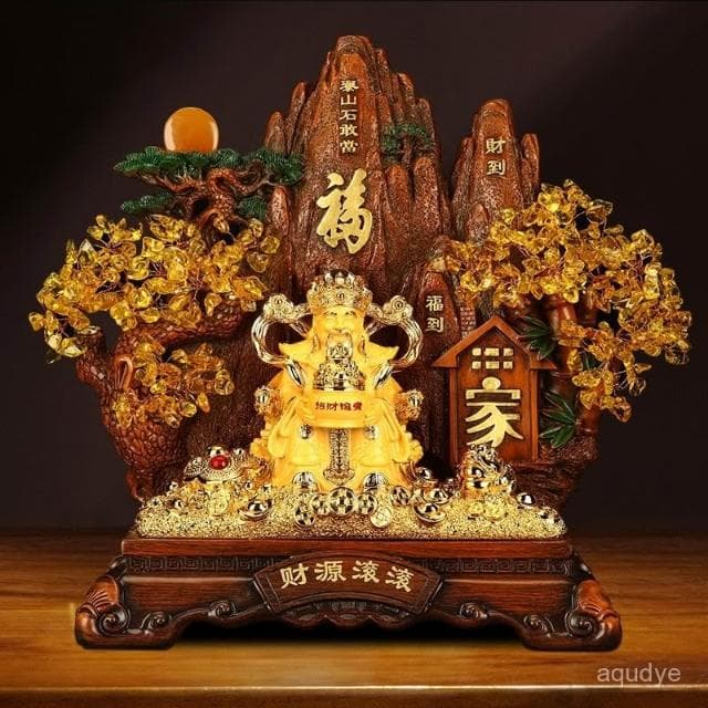 黃水晶樹 發財樹 財神爺 招財擺飾 招財進寶 平安扣擺件 家居 客廳 玄關擺飾 入厝禮物 開幕送禮