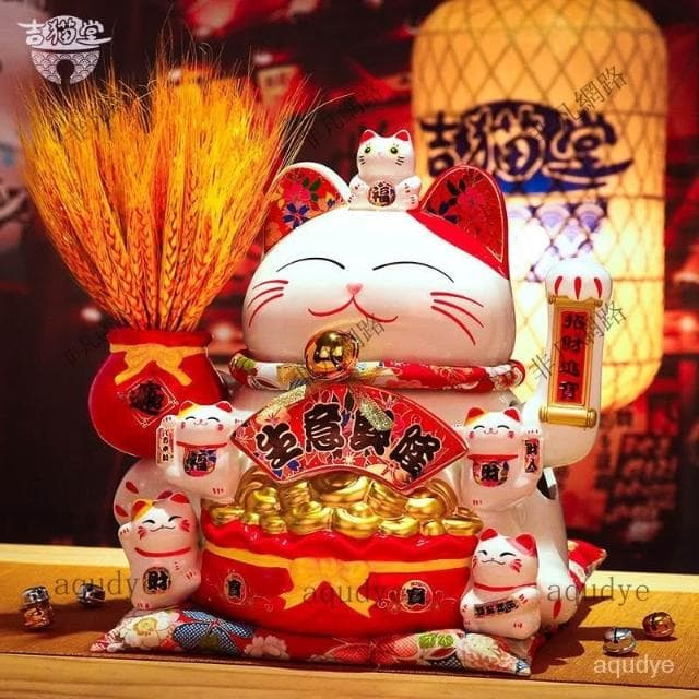 招財貓 陶瓷 自動招手 大號 招財貓擺飾 存錢筒 居傢裝飾 日式風招財貓 入厝禮物 交換禮物 開幕送禮