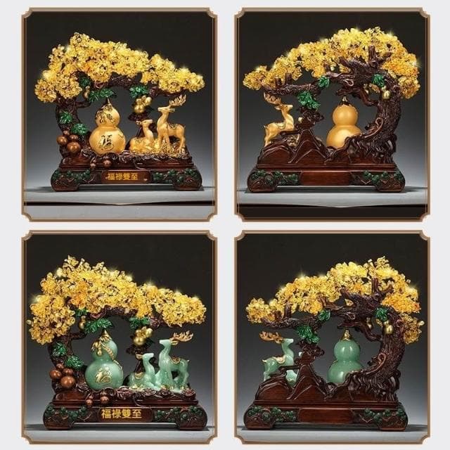 福鹿招財擺飾 免費刻字 金蟾招財 黃水晶發財樹 玄關擺飾 喬遷 入厝禮物 開幕送禮  開店送禮