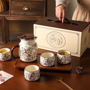MuShang 慕尚 高顏值陶瓷茶具套裝 下午茶茶具 家用客廳茶杯茶壺套裝 喬遷新居送人禮物