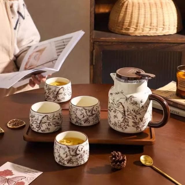 MuShang 慕尚 高顏值陶瓷茶具套裝 下午茶茶具 家用客廳茶杯茶壺套裝 喬遷新居送人禮物