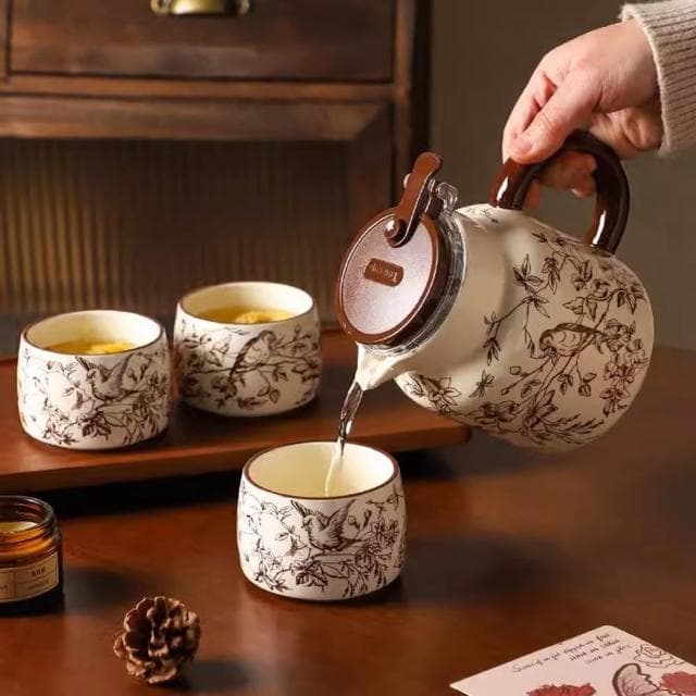 MuShang 慕尚 高顏值陶瓷茶具套裝 下午茶茶具 家用客廳茶杯茶壺套裝 喬遷新居送人禮物