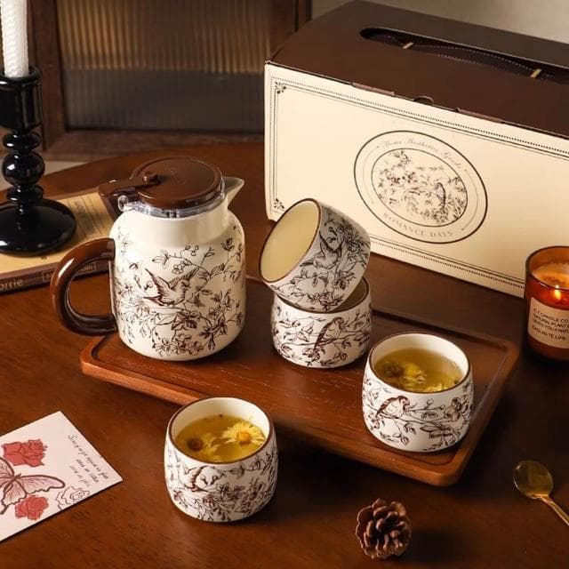 MuShang 慕尚 高顏值陶瓷茶具套裝 下午茶茶具 家用客廳茶杯茶壺套裝 喬遷新居送人禮物