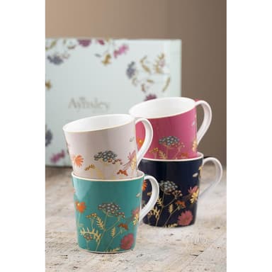 金色花卉 陶瓷馬克杯4入組禮盒300ml 入厝.結婚禮物