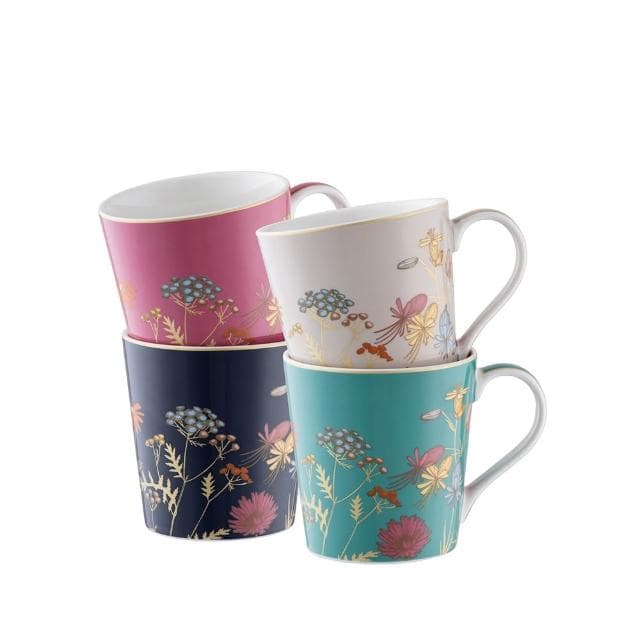 金色花卉 陶瓷馬克杯4入組禮盒300ml 入厝.結婚禮物