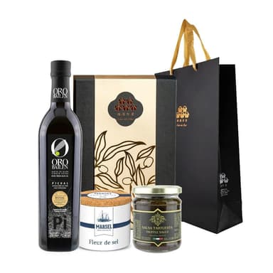 【Oro Bailen 皇嘉】皇嘉奢饌禮盒 特級冷壓初榨橄欖油500ml+頂黑松露蘑菇醬180g+鹽之花125g (任選) 伴手禮 年節送禮 企業採購 商務禮品 入厝禮