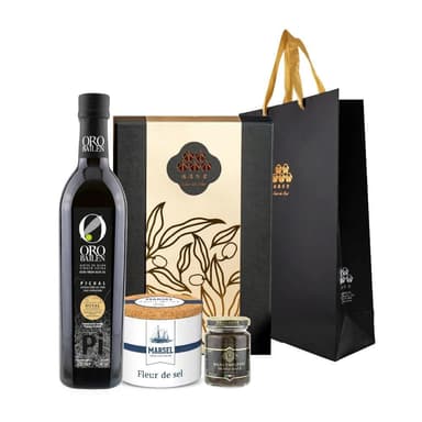 【Oro Bailen 皇嘉】皇嘉御選禮盒 特級冷壓初榨橄欖油500ml+A.R頂黑松露蘑菇醬90g+藍舶鹽之花125g (任選) 伴手禮 年節禮盒 企業採購 商務禮品 入厝禮