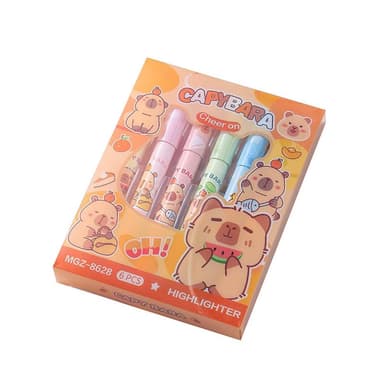 【D+ 滴家】卡皮巴拉螢光筆 水豚君彩筆 斜頭記號筆(6支裝) 水豚君螢光筆 彩筆 彩色筆 彩繪筆 記號筆 馬克筆 畢業禮物