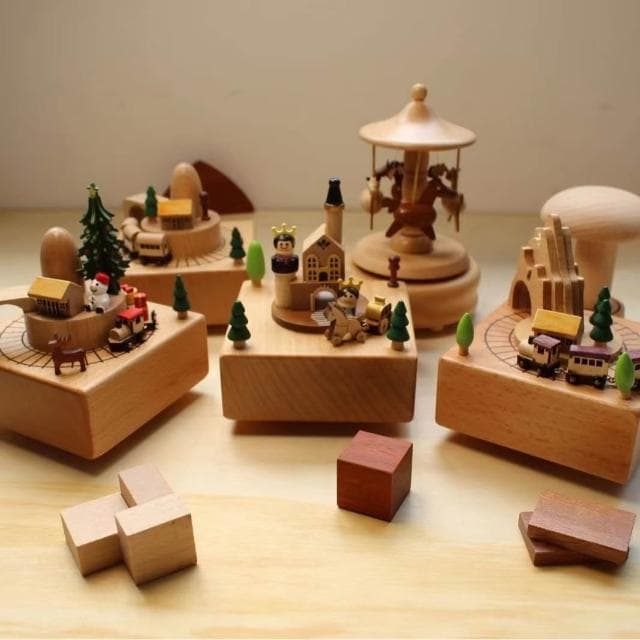 發條情人女童生日禮物 音樂擺件 音樂盒禮物 木質蜜摩天音樂盒 八音兒