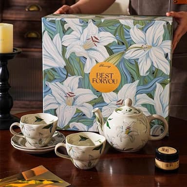 MuShang 慕尚 輕奢茶壺套裝 家用待客下午茶茶具 花茶壺陶瓷泡茶壺茶杯套裝 喬遷禮物 高級禮盒