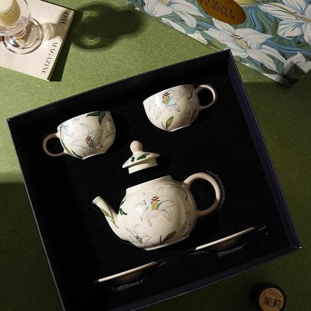 MuShang 慕尚 輕奢茶壺套裝 家用待客下午茶茶具 花茶壺陶瓷泡茶壺茶杯套裝 喬遷禮物 高級禮盒