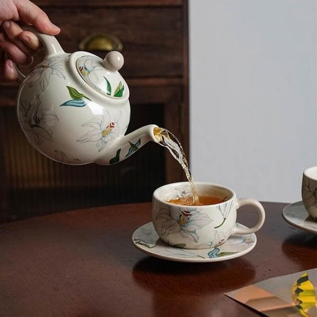 MuShang 慕尚 輕奢茶壺套裝 家用待客下午茶茶具 花茶壺陶瓷泡茶壺茶杯套裝 喬遷禮物 高級禮盒