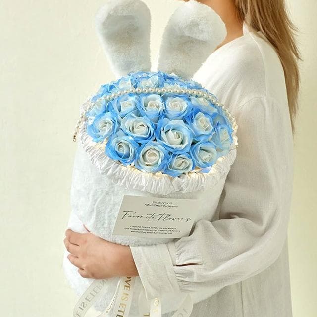 【Warm House Decor 暖和家居】萌萌兔耳玫瑰香皂花 (生日禮物 情人節 七夕 畢業禮物 送女友禮物 閨蜜禮物 香皂花 玫瑰花 花束 禮物)