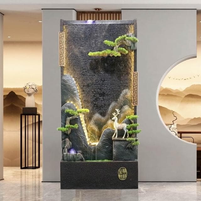 廠家直銷 大型水幕牆假山流水噴泉循環客廳辦公室招財落地裝飾擺件開業送禮水幕牆流水噴泉魚池招財假山景觀別墅酒店