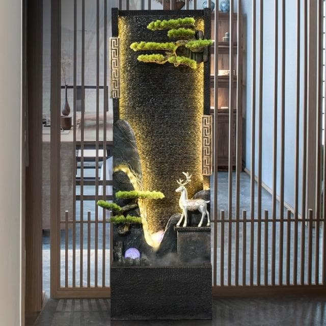 廠家直銷 大型水幕牆假山流水噴泉循環客廳辦公室招財落地裝飾擺件開業送禮水幕牆流水噴泉魚池招財假山景觀別墅酒店