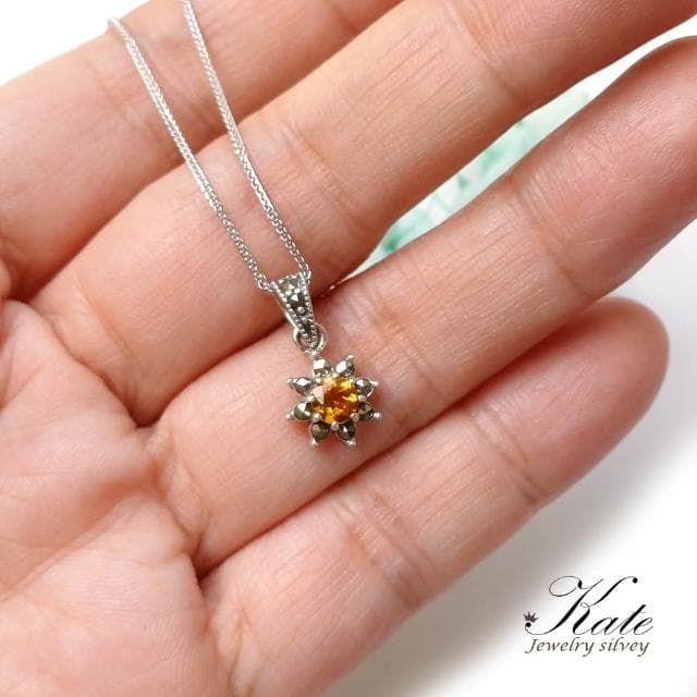 【KATE】銀飾 古典精緻小花朵天然黃水晶純銀項鍊 招財黃水晶 花朵項鍊 黃水晶項鍊 宮廷風 生日禮物 情人禮物