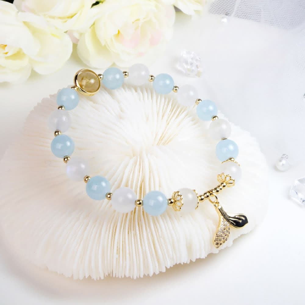 【Dawn Fashion 彤恩時尚】小清新的幸福感//自信水晶手鍊//海藍寶 月光石//生日禮物/情人節禮物