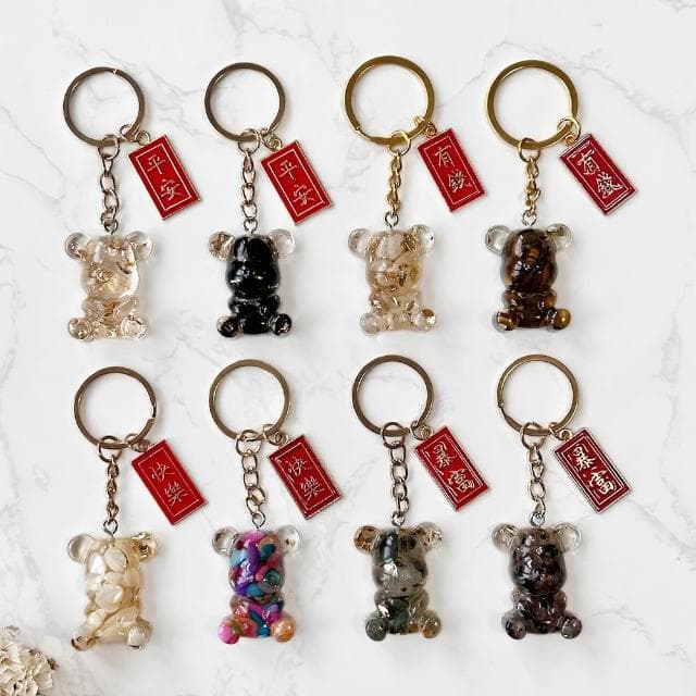 【Dawn Fashion 彤恩時尚】水晶熊 鑰匙圈 XS號//原礦碎石 白水晶 黃水晶 黑曜石 彩碧璽/生日禮物/畢業禮物